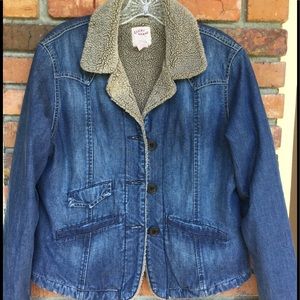 Lucky Brand fleece lined denim jean jacket L